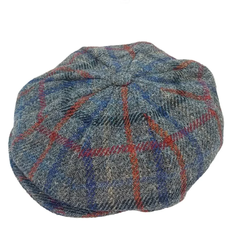 Hanna Connery Cap 8 Piece Harris Wool  Tweed - #L0081 Grey Blue Red