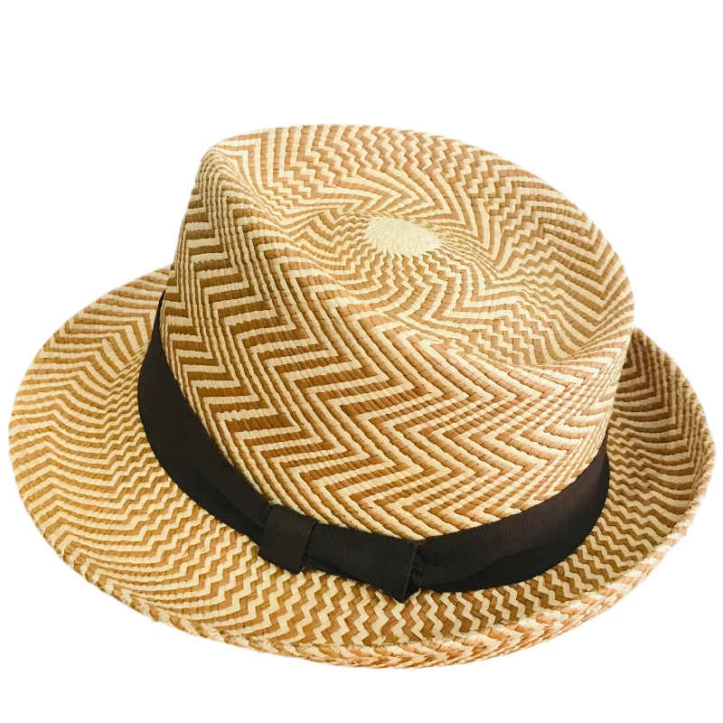 Herringbone Panama Trilby - Natural/ Brown