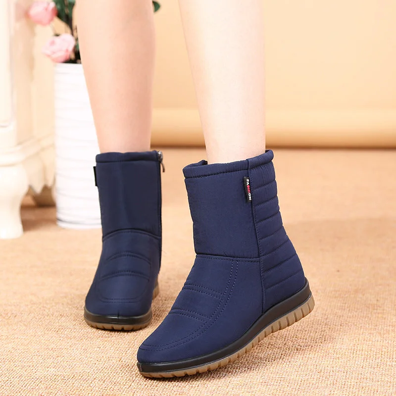 Women's Mid-tube Flat-bottomed Plus Velvet Thick Warm Cotton Shoes