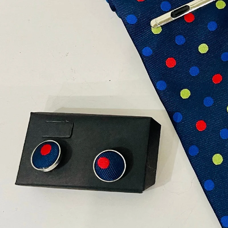 Cuff Links - Blue with Red and Yellow Polka Dots