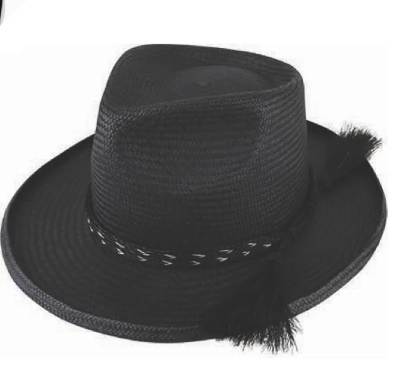 Teardrop Crown Panama Fedora Cuenca #3 Turned Edge 8 cms Brim Horse Hair Tassel - Black