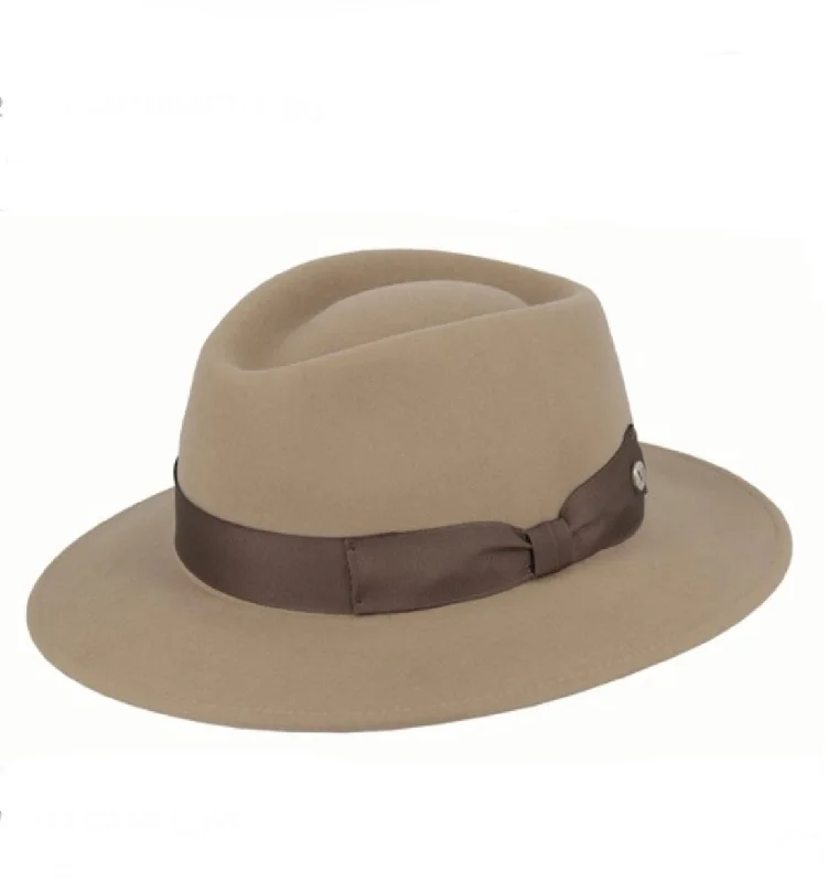 M by Flechet Cashmere Wool Tear Drop Fedora - Camel