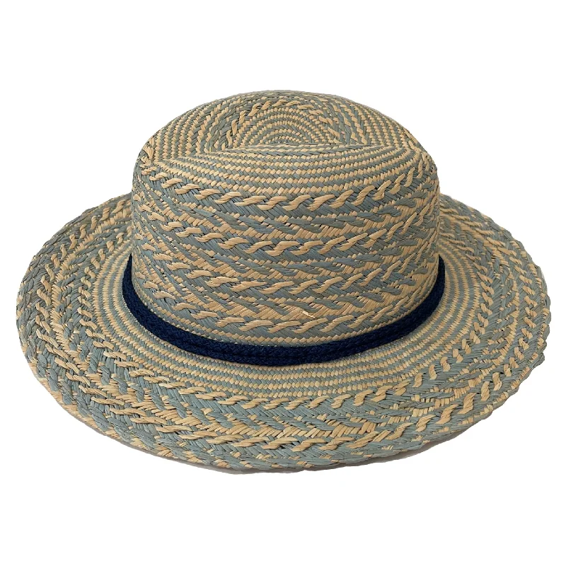 Seafarer Sun Hat Textured Weave Blue & Cream with rope detail 57cm- Last one!