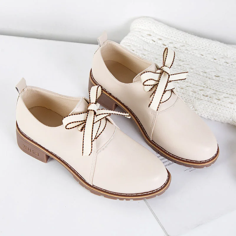 Women's Small Leather Shoes With Thick Heels And Single Shoes