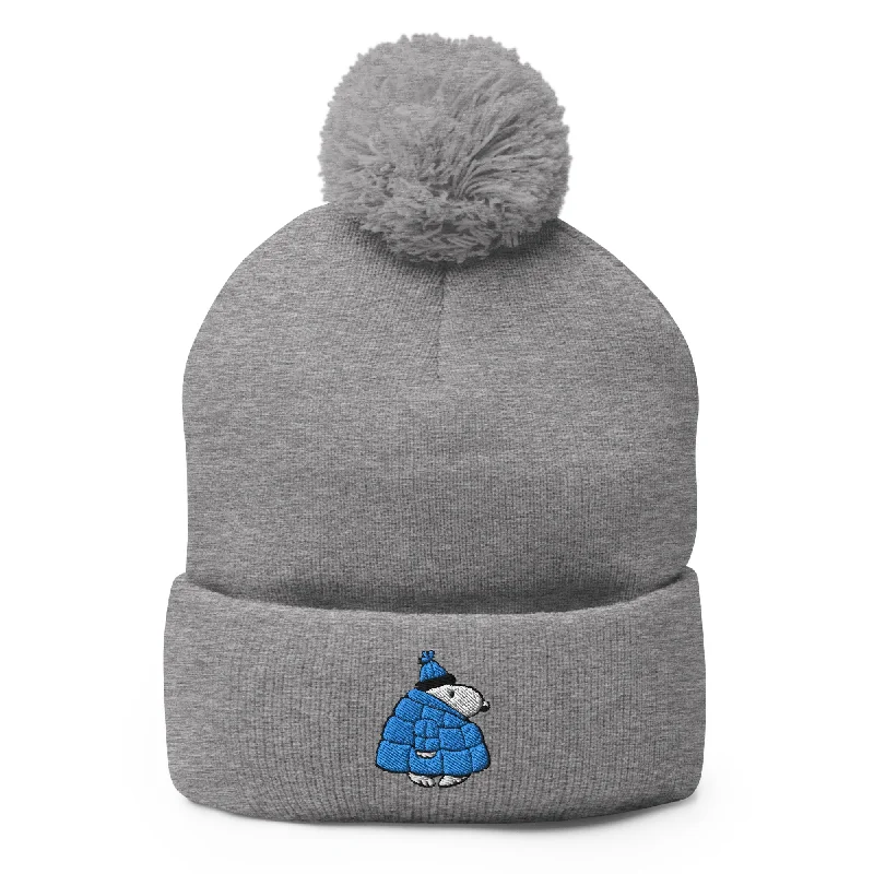 Snoopy Puffer Embroidered Pom Pom Beanie