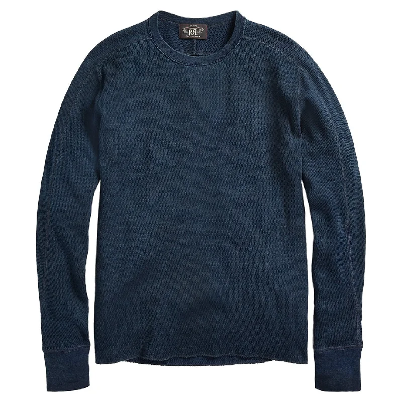 RRL by Ralph Lauren Jacquard-Knit Crew Neck L/S T-Shirt Rinsed Blue Indigo