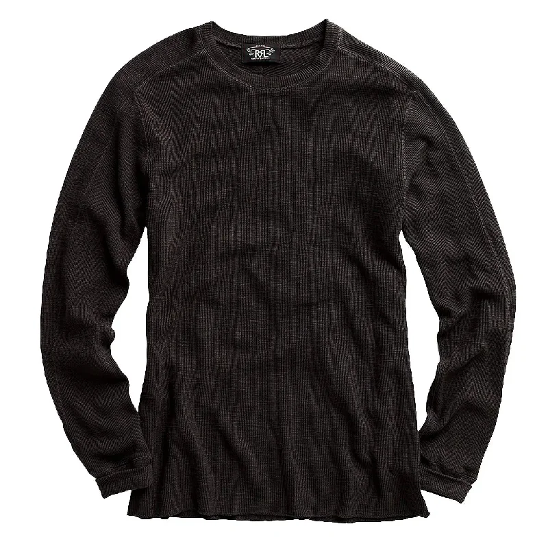 RRL by Ralph Lauren Textured Crew Neck L/S T-Shirt Faded Black Canvas