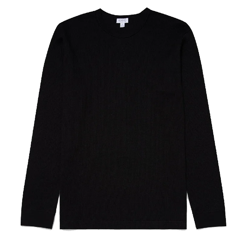 Sunspel Long Sleeve Waffle T-shirt Black