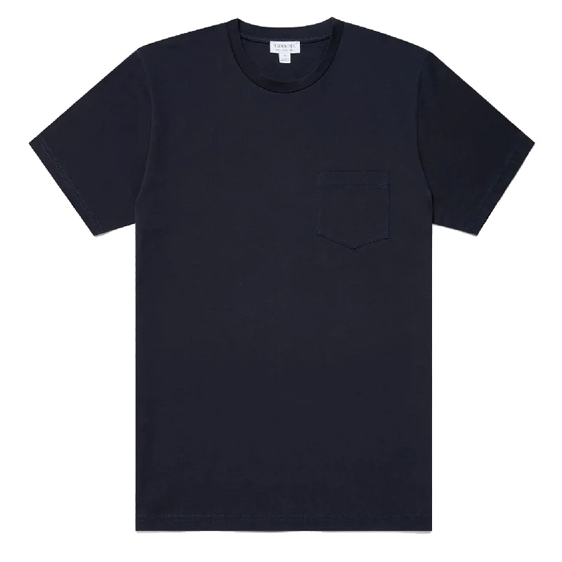 Sunspel Riviera Pocket Crew Neck T-Shirt Navy