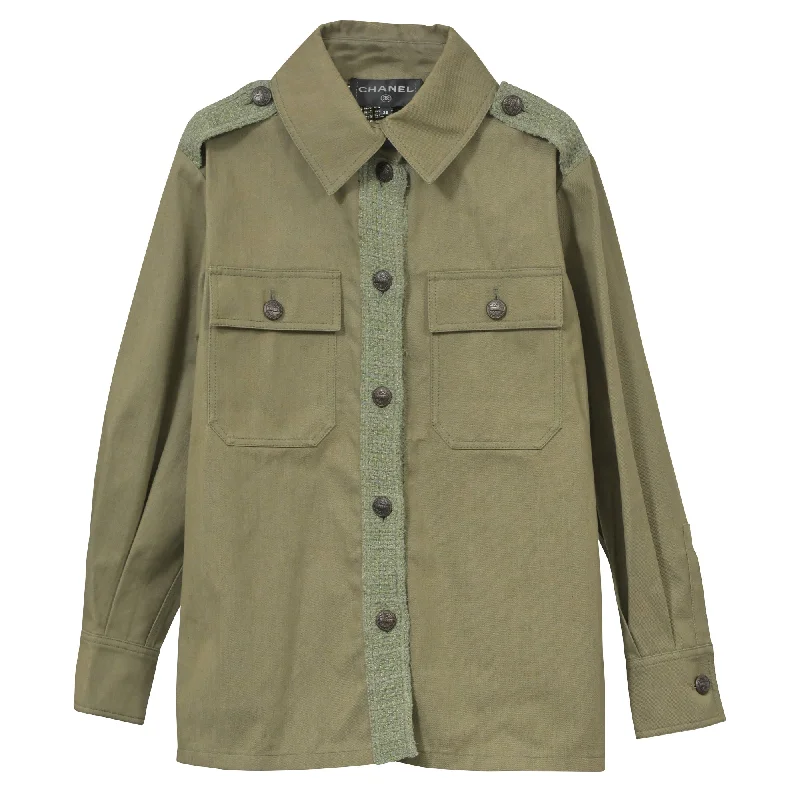 Chanel Denim Tweed Utility Jacket in Green Cotton