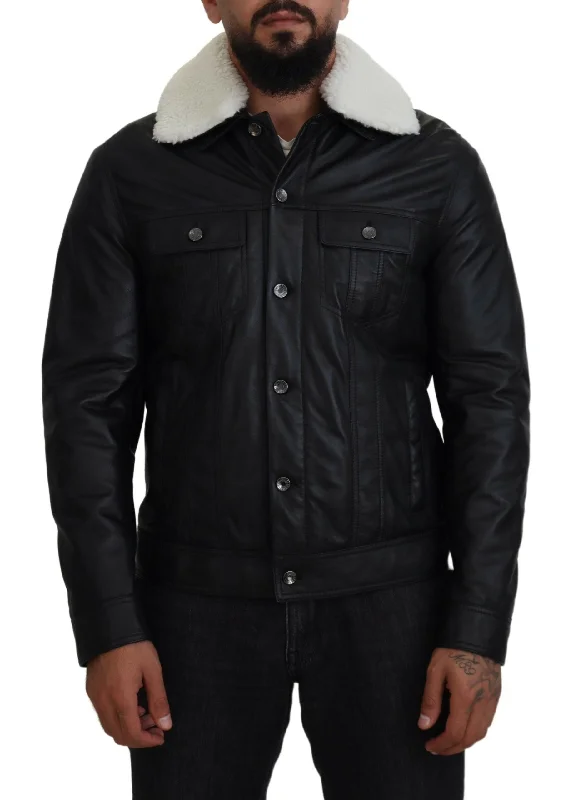 Dolce & Gabbana Elegant  Leather Bomber Men's Jacket