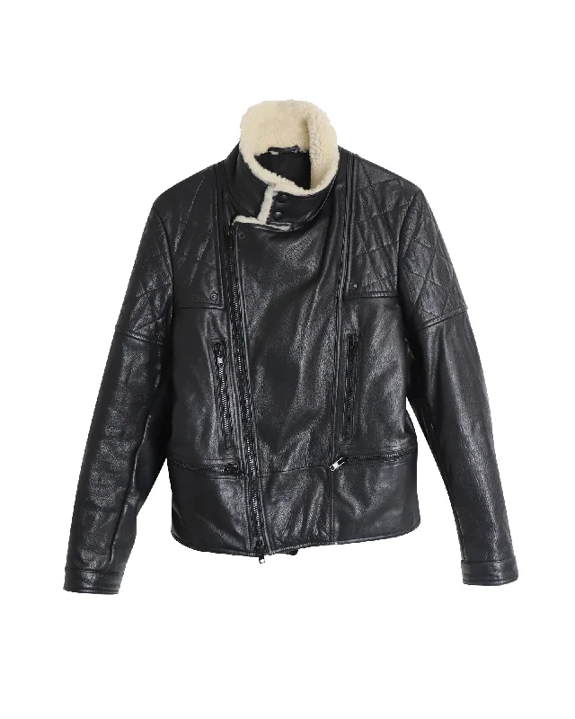 Givenchy Shearling-Trimmed Quilted Jacket in Black Leather