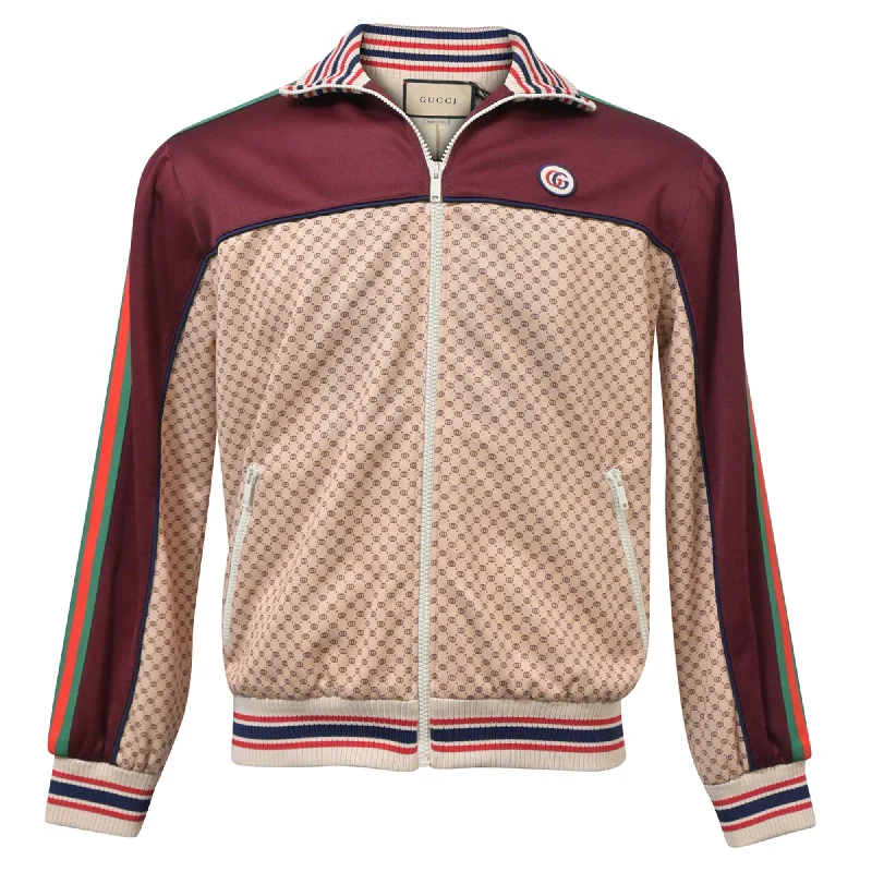 Gucci Interlocking G Print Track Jacket in Burgundy Polyester