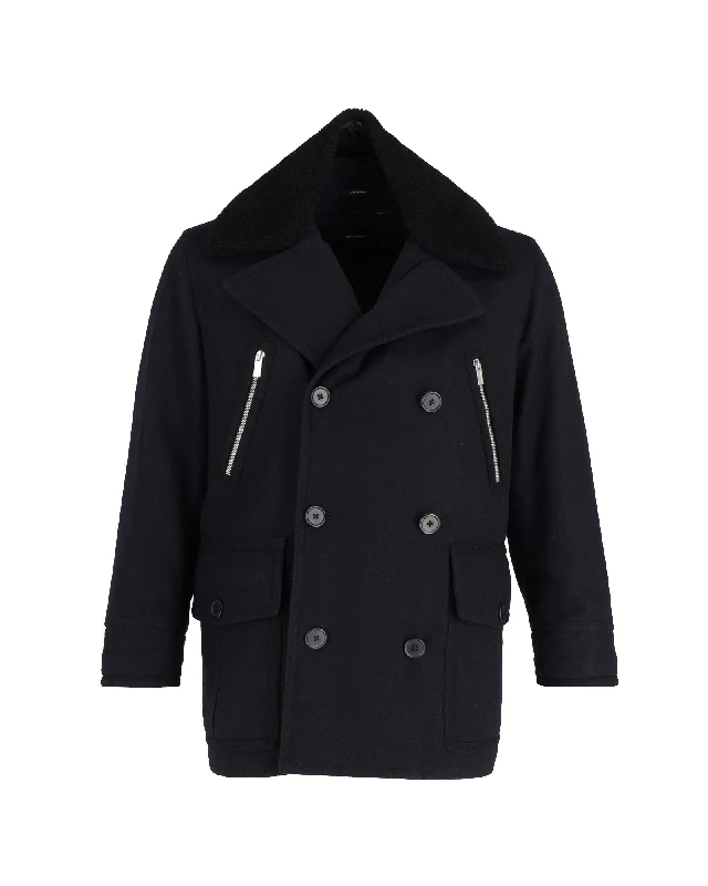 Hermes Double-Breasted Peacoat in Navy Blue Wool