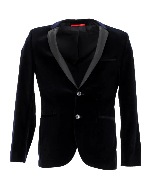 Hugo Boss Slim Fit Velvet Jacket in Navy Blue Cotton