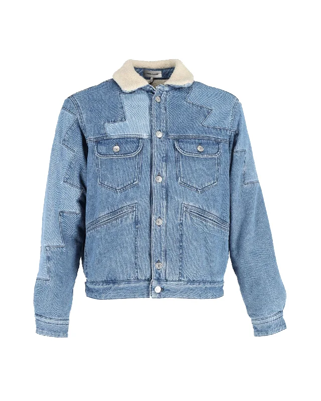 Isabel Marant Jasaya Patchwork Faux Shearling-Lined Jacket in Blue Denim