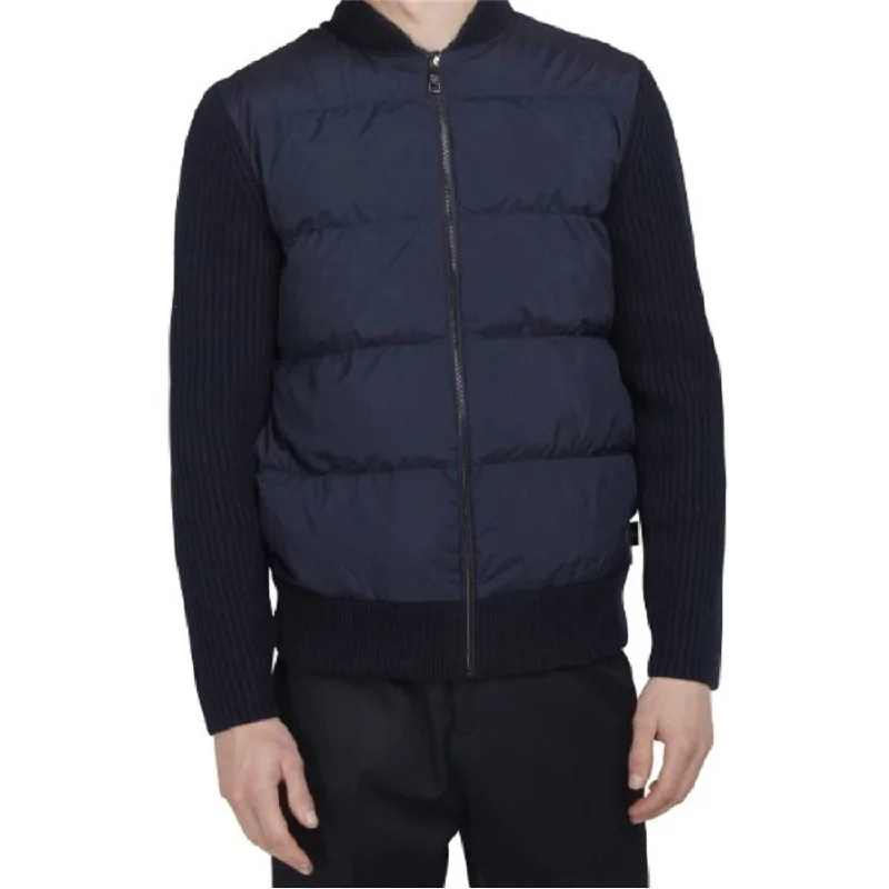 Men Spores Quilted Front Knit Jacket In Black/navy Blue