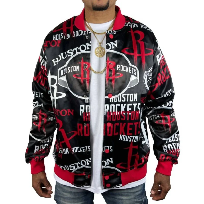 Men's Houston Rockets All Over Print Satin Jacket In Black