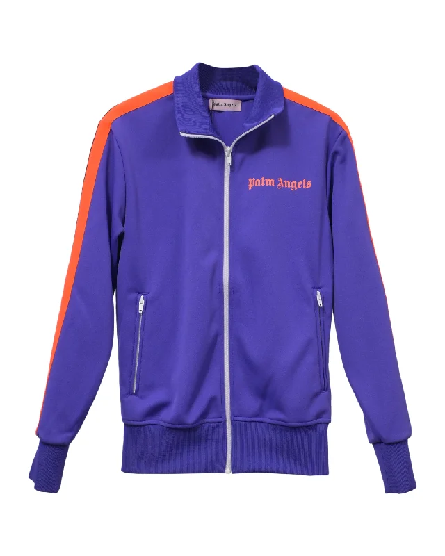 Palm Angels Zipped Track Jacket in Purple Cotton