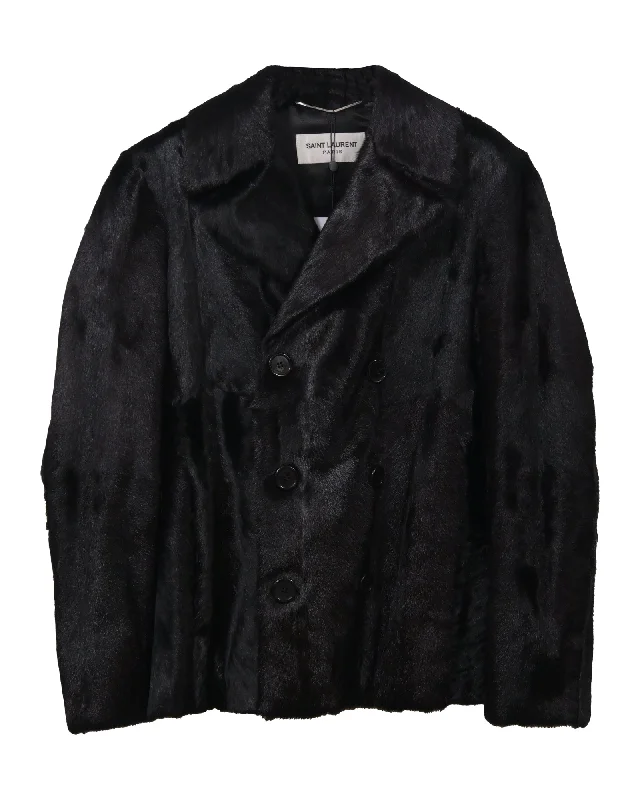 Saint Laurent Double-Breasted Jacket in Black Goat Hide