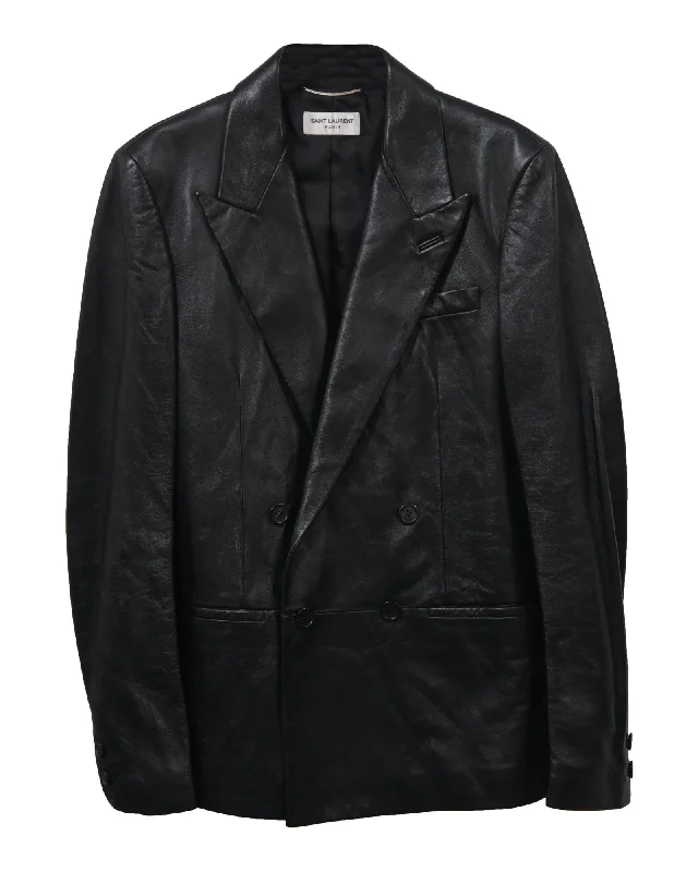 Saint Laurent Double-Breasted Jacket in Black Leather