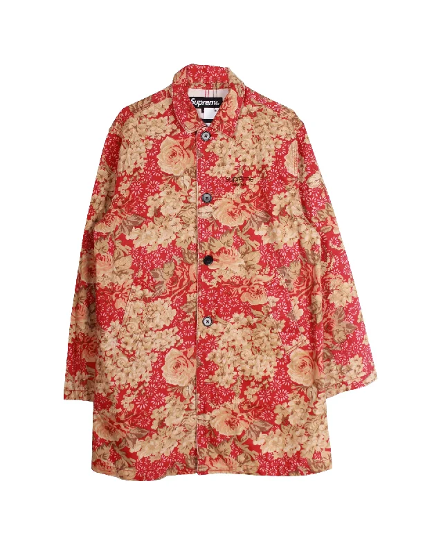 Supreme Washed Work Trench Coat in Floral Print Cotton