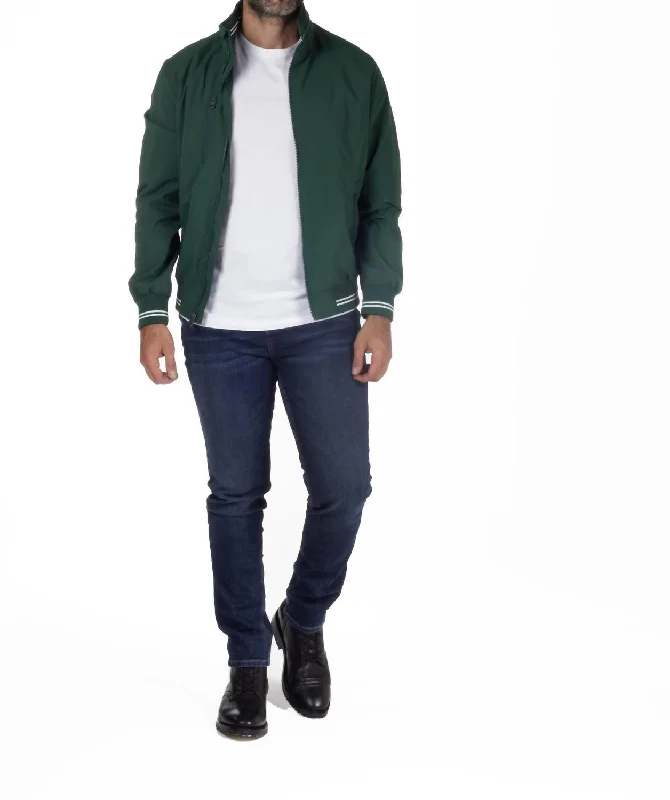 Varsity Bomber Woven Jacket In Green