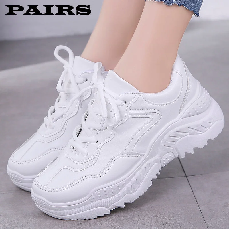 2019 New White Women Sneakers Fashion Thick Bottom Womens Platform Sneakers Casual Shoes Zapatos De Mujer Chunky Sneakers