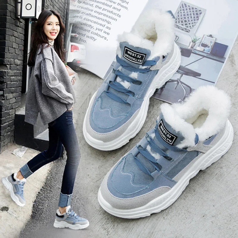 2019 Shoes Winter Warm Platform Woman Snow Boots Plush Female Casual Sneakers Faux Suede Leather Female Snowboots Warm Shoes Fur