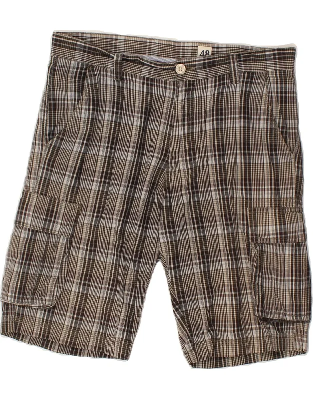 AMERICANINO Mens Cargo Shorts IT 48 Medium W34 Grey Check Cotton