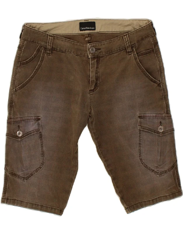 CALVIN KLEIN Mens Cargo Denim Shorts W30 Medium Brown Check