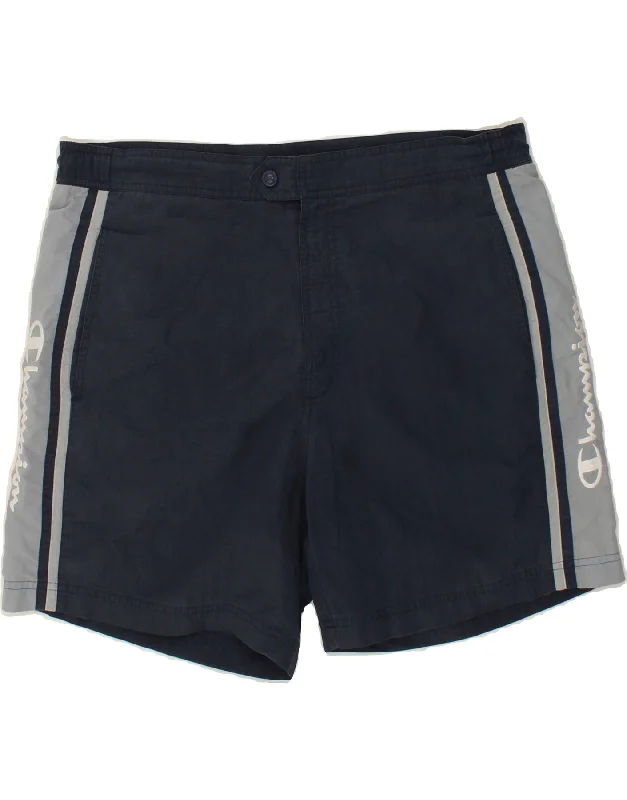 CHAMPION Mens Graphic Chino Shorts Large W34 Navy Blue Colourblock