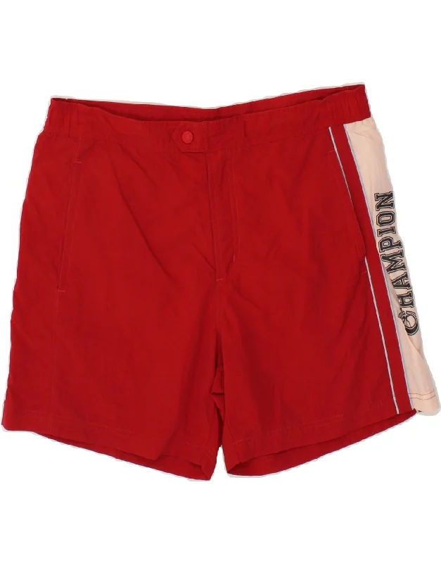 CHAMPION Mens Graphic Chino Shorts Large W34 Red Colourblock Polyamide