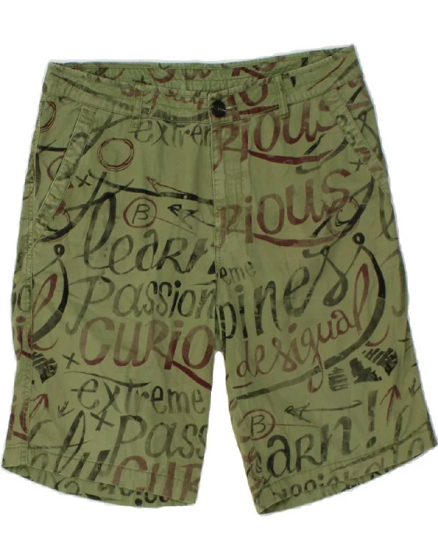 DESIGUAL Mens Graphic Chino Shorts W32 Medium Green Cotton