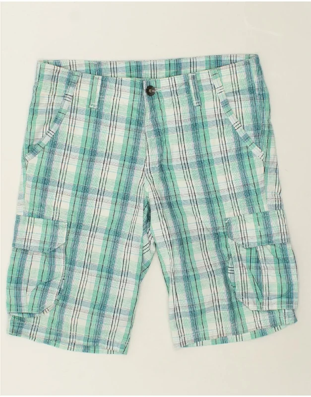 EDC Mens Cargo Shorts IT 54 2XL W42  Green Check Cotton