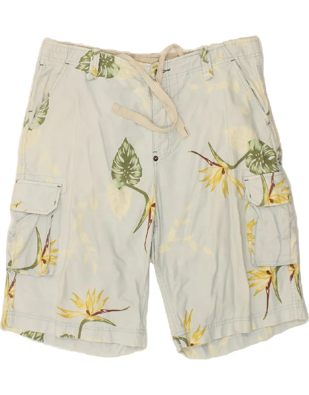 GURU Mens Cargo Shorts W33 Medium Blue Floral Cotton