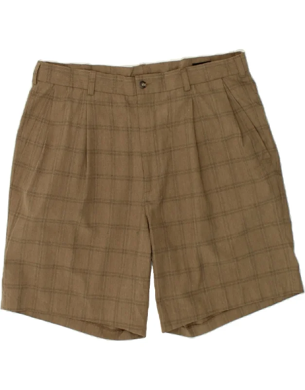 IZOD Mens Chino Shorts W38 XL  Brown Check Polyester