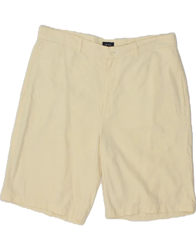 IZOD Mens High Waist Chino Shorts W38 XL Off White Cotton