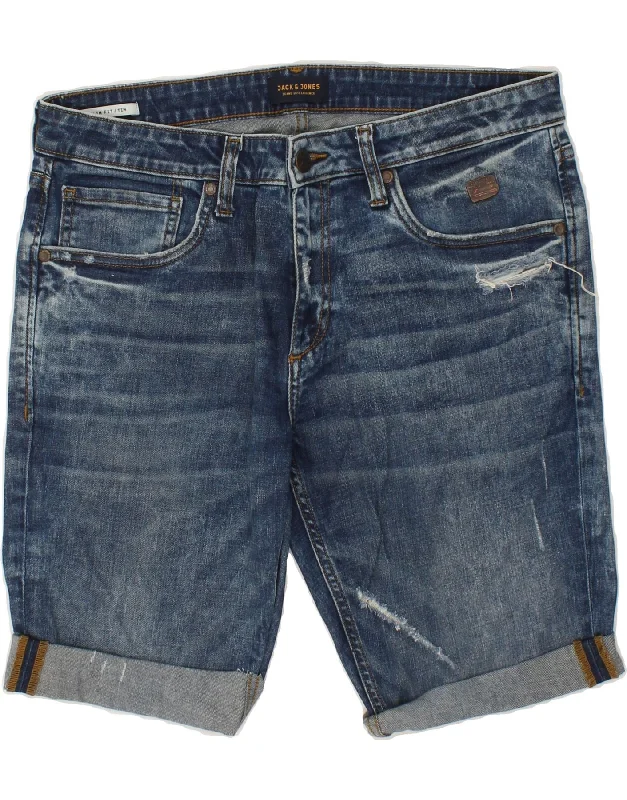 JACK & JONES Mens Tim Denim Shorts W33 Medium Navy Blue Cotton