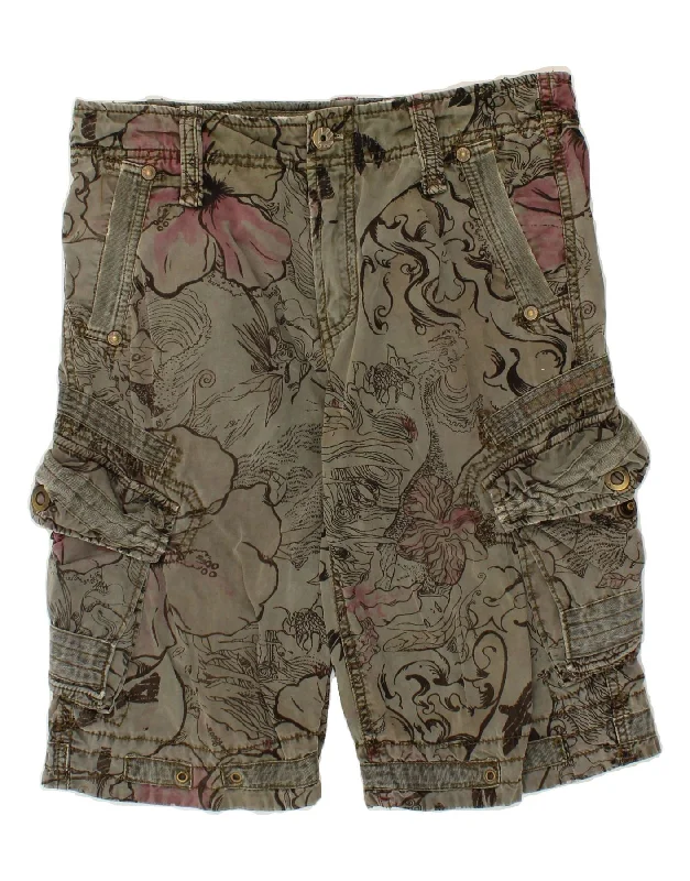 JET LAG Mens Cargo Shorts W30 Medium Grey Floral Cotton