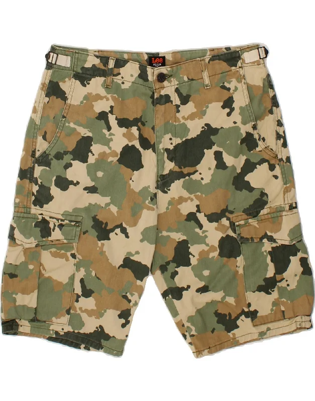 LEE Mens Cargo Shorts W34 Large Khaki Camouflage Cotton