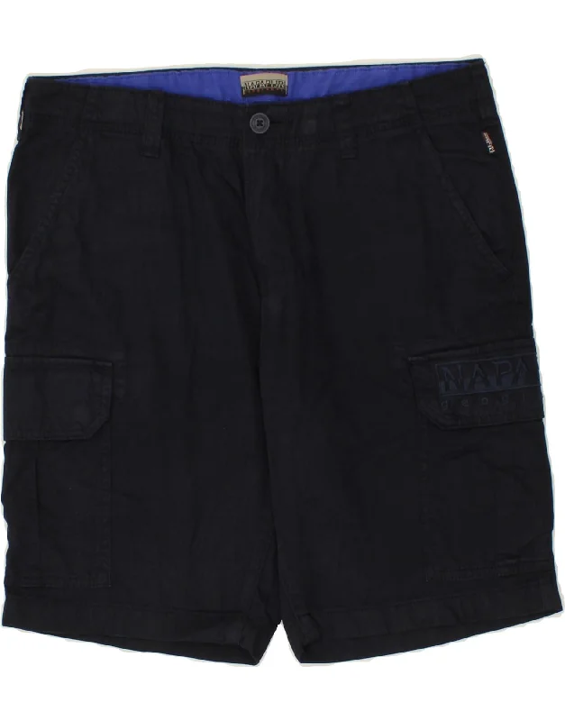 NAPAPIJRI Mens Graphic Cargo Shorts W32 Medium Navy Blue Cotton