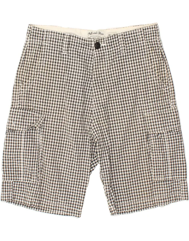 PULL & BEAR Mens Cargo Shorts W31 Medium  Grey Gingham Cotton