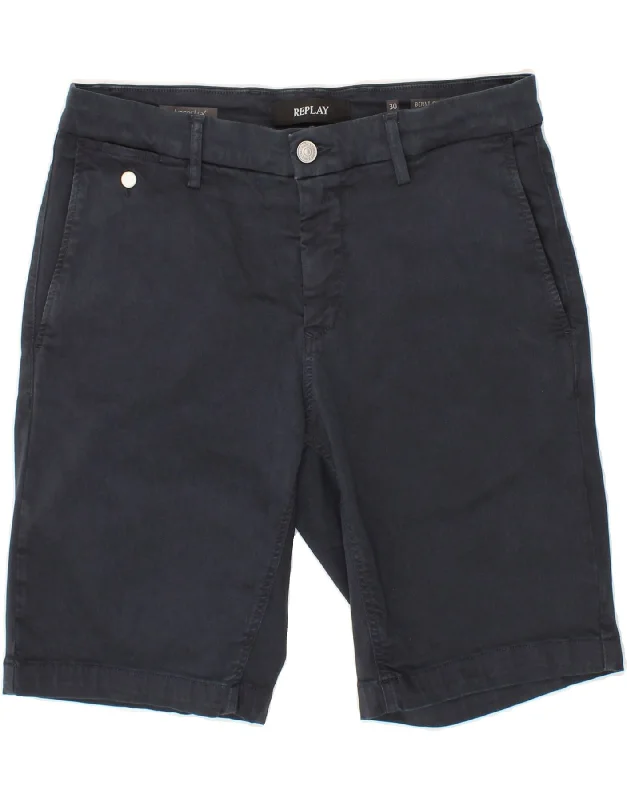 REPLAY Mens Chino Shorts W30 Medium Navy Blue Cotton