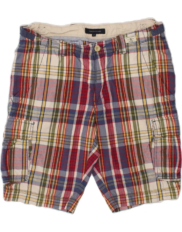 TOMMY HILFIGER Mens Cargo Shorts W34 Large Multicoloured Check Cotton