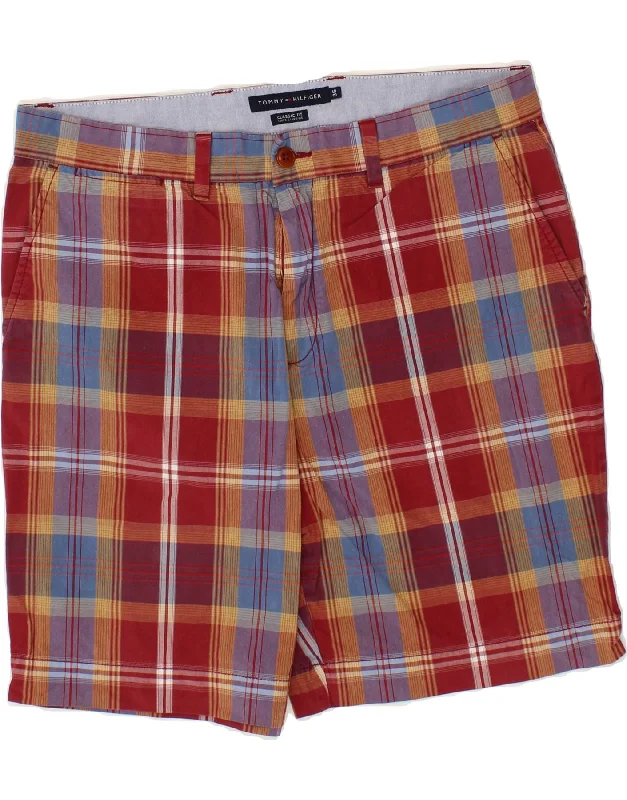 TOMMY HILFIGER Mens Classic Fit Chino Shorts W36 Large Red Check Cotton