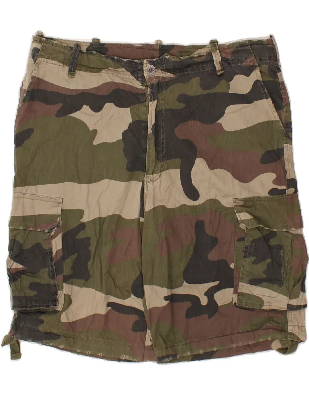 VINTAGE Mens Cargo Shorts 2XL W40  Khaki Camouflage Cotton