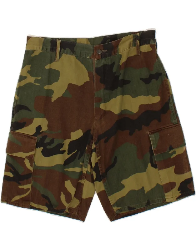 VINTAGE Mens Cargo Shorts IT 50 Large W34 Khaki Camouflage Cotton