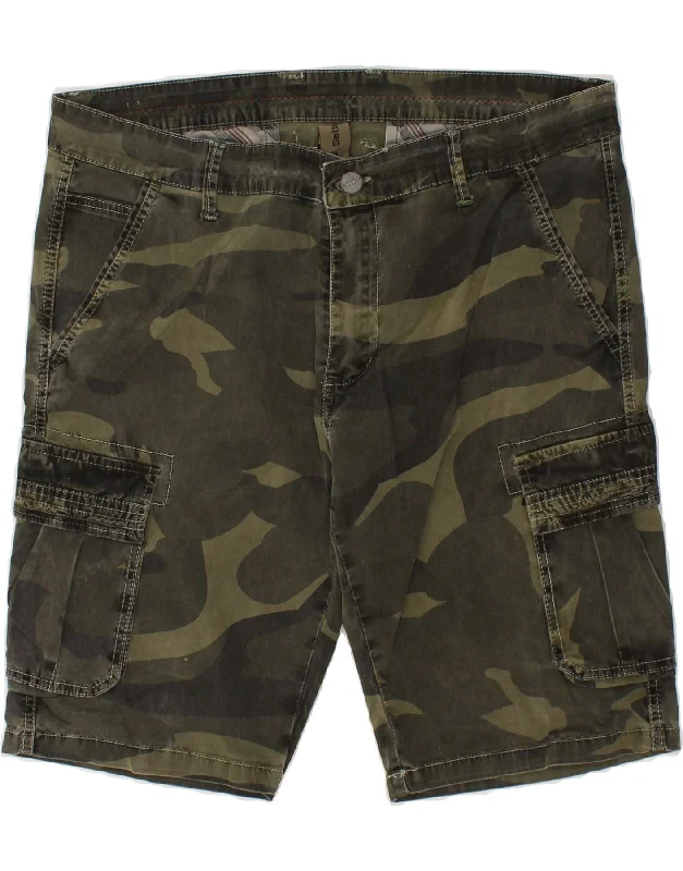 VINTAGE Mens Cargo Shorts IT 50 Large W36  Green Camouflage Cotton