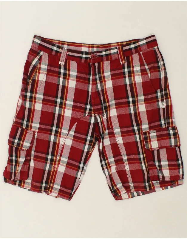 VINTAGE Mens Cargo Shorts Large W36  Red Check Cotton